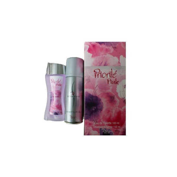 Dana Eau de Toilette Priorité Pink de 100 ml con vaporizador, con desodorante spray de 150 ml, estuche de colonia, para mujeres