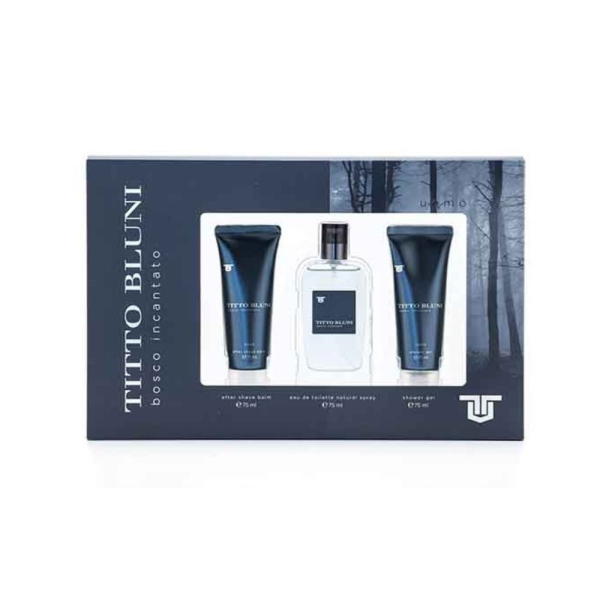 Ruy Eau de Toilette Bosco Incantato de Titto Bluni de 75 ml con vaporizador, after shave 75 ml, gel de baño 75 ml, para hombres