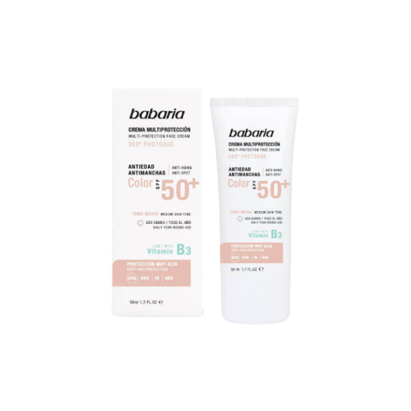 Babaria protector solar facial multiprotección SPF 50, color, 50 ml, 1 unidad, protección solar facial