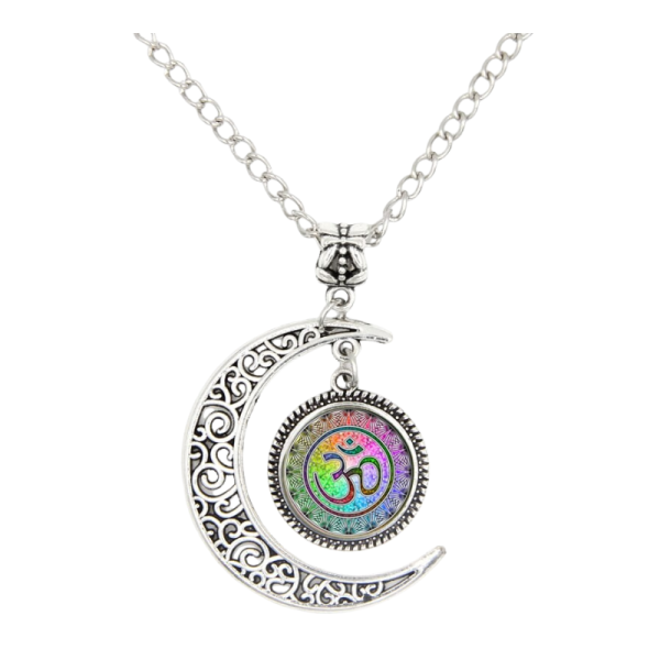 Colgante con media luna y Om, con collar de 50 cm, 1 unidad, colgante unisex