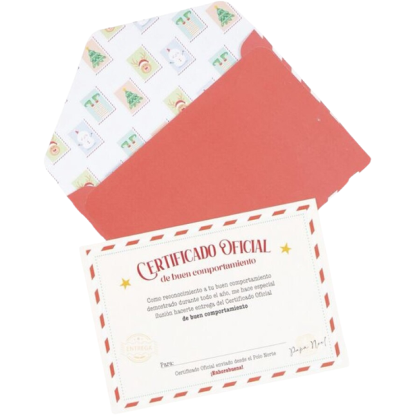 Set Certificado de buen comportamiento Papa Noel, 4 unidades, sobre y carta