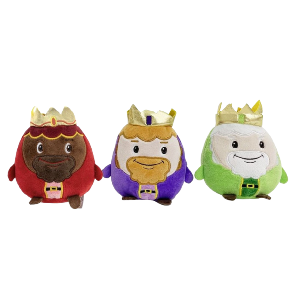 Peluche Reyes Magos de 10 cm, 3 unidades, Melchor, Gaspar y Baltasar para regalar