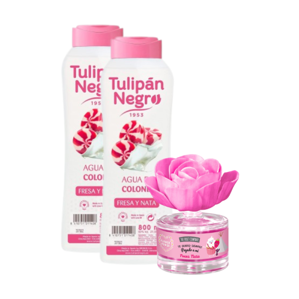 Pack The Fruit Company flor difusora fresa y nata y Agua de colonia Briseis fresa y nata, aromas y cuidados corporales