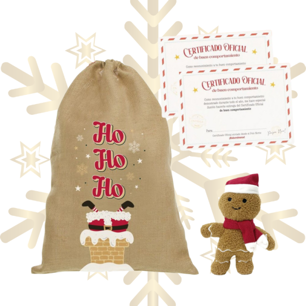 Pack de Saco de Navidad de Papa Noel, Galleta de Jengibre Navideña, 2 certificados oficiales buen comportamiento