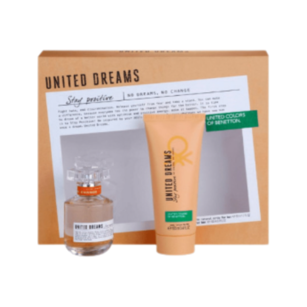 Benetton Eau de Toilette United Dreams Stay Positive 50 ml con vapo, loción corporal de 100 ml, estuche de colonia, para mujeres